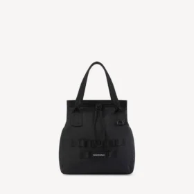 Mannen-tote bag in legerstijl, medium, in zwart