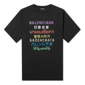 Meertalig bedrukt T-shirt met korte mouwen voor heren, zwart 612966TJVI32771