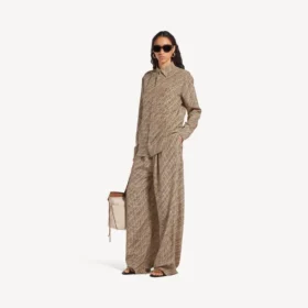 Monogram-pyjamabroek voor dames in beige/zwart
