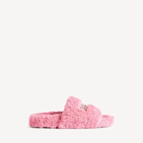 Open muiltje met bont voor dames in lief roze