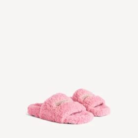 Open muiltje met bont voor dames in lief roze