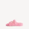 Open muiltje met bont voor dames in lief roze