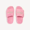 Open muiltje met bont voor dames in lief roze