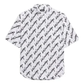 Overal gekrabbeld shirt met korte mouwen “Wit Zwart” 681702TLLJ49040