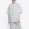 Overal gekrabbeld shirt met korte mouwen “Wit Zwart” 681702TLLJ49040