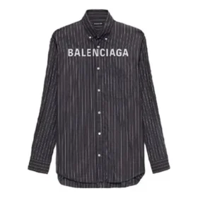 Overhemd met logo op de borst, krijtstreep en knopen “Black” 583989TGM041070