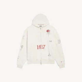 Oversized herenhoodie met rits en capuchon in de kleur crème