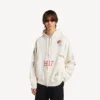 Oversized herenhoodie met rits en capuchon in de kleur crème