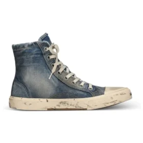 Paris hoge Sneakers “Blue Destroyed Denim and Rubber” 688752W3RCL4090