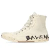 Paris hoge Sneakers “White Destroyed Cotton and White Rubber with Graffiti” 688752W3RR49010