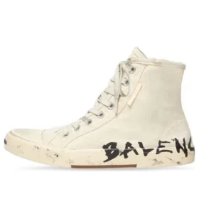 Paris hoge Sneakers “White Destroyed Cotton and White Rubber with Graffiti” 688752W3RR49010