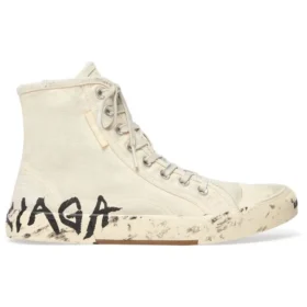 Paris hoge Sneakers “White Destroyed Cotton and White Rubber with Graffiti” 688752W3RR49010