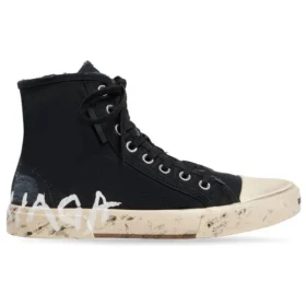 Paris hoge Sneakers “Zwart versleten katoen en wit rubber met graffiti” 688752W3RR41099