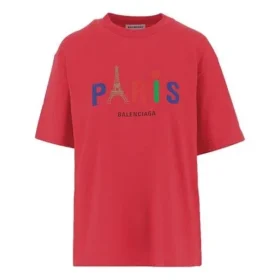 Paris Love T-shirt met opdruk, normale pasvorm, korte mouwen, rood 594599TGV435640