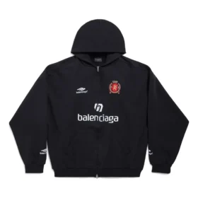 Paris Soccer hoodie met rits, medium pasvorm “Black White” 744457TPVS61070