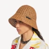 Raffia-buckethoed voor dames in beige