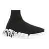 Speed 2.0 Graffiti-Sneakers “Zwart gerecycled breiwerk en witte zool” 617196W2DD41091