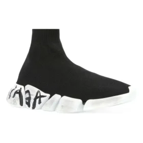 Speed 2.0 Graffiti-Sneakers “Zwart gerecycled breiwerk en witte zool” 617196W2DD41091