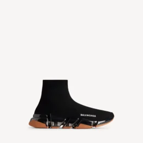 Speed 2.0 herensneaker van gerecycled breisel met volledig doorzichtige zool in zwart/oranje