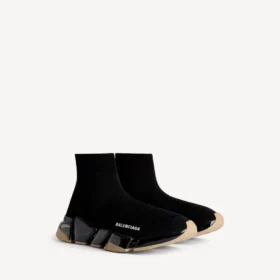 Speed 2.0 herensneaker met volledig doorzichtige zool van gerecycled breiwerk in zwart/beige