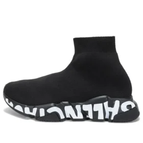 Speed Graffiti Sneakers “Zwart gebreid met witte graffiti-zool” 605942W2DB71006