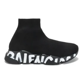 Speed Graffiti Sneakers “Zwart gebreid met witte graffiti-zool” 605942W2DB71006