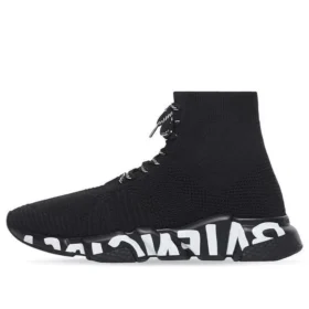 Speed Lace Up Sneakers “Zwart gerecycled breisel met zwart-witte graffitizool” 617251W2DB71006