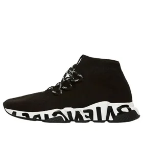 Speed-sneakers met veters “Zwart gerecycled breisel met zwarte zool met graffiti” 621611W05GE1015