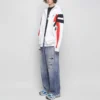 Sportieve B-hoodie met rits “Wit Zwart Rood” 675330TLVA39028
