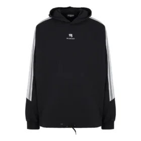 Sportieve Hoodies met gestreepte mouwen en capuchon, oversized “Black White” 704023TMVG23869