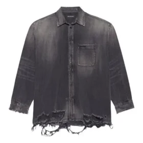 SS21 Gescheurd Denim-hemd voor heren, zwart 657610TBP191090