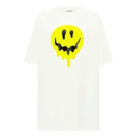 SS21 Losvallend T-shirt met korte mouwen en glimlachende gezichtjesprint, wit 641655TKVA18639