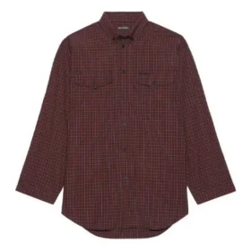 SS21 Oversized geruit overhemd met lange mouwen, bruin 658806TKM366100