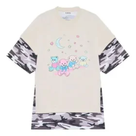 SS21 Retro dubbellaags shirt met korte mouwen, wit 641584TJVI19013