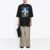 SS21 Retro effen geweven unisex T-shirt met korte mouwen, groot, zwart 641614TJVH61000