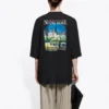 SS21 Retro effen geweven unisex T-shirt met korte mouwen, groot, zwart 641614TJVH61000