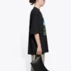 SS21 Retro effen geweven unisex T-shirt met korte mouwen, groot, zwart 641614TJVH61000