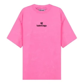 SS21 T-shirt met borduursel en ronde hals, roze 641532TJVA95764