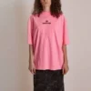 SS21 T-shirt met borduursel en ronde hals, roze 641532TJVA95764