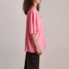 SS21 T-shirt met borduursel en ronde hals, roze 641532TJVA95764
