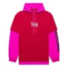 SS21 unisex-jas met capuchon en patchwork, lange mouwen, roze en rood 657037TKV826295