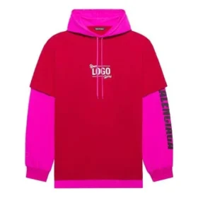 SS21 unisex-jas met capuchon en patchwork, lange mouwen, roze en rood 657037TKV826295
