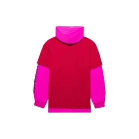 SS21 unisex-jas met capuchon en patchwork, lange mouwen, roze en rood 657037TKV826295