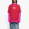 SS21 unisex-jas met capuchon en patchwork, lange mouwen, roze en rood 657037TKV826295