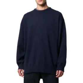 Sweatshirt met logo op de rug, ronde hals en kasjmierbreisel “Navy” 583111T40924140
