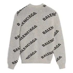 Sweatshirt met logo over het hele oppervlak, rondhals, van wolmix “Grijs-Zwart” 555481T14711262