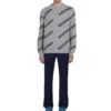 Sweatshirt met logo over het hele oppervlak, rondhals, van wolmix “Grijs-Zwart” 555481T14711262