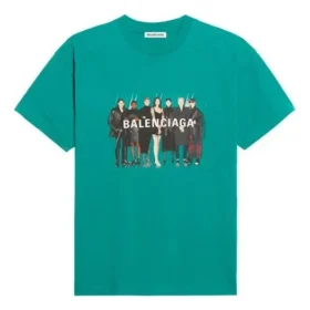 T-shirt met portretprint, logo, retro, losvallend, korte mouwen, groen 612965TIV473640