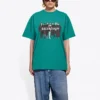 T-shirt met portretprint, logo, retro, losvallend, korte mouwen, groen 612965TIV473640