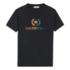 T-shirt met regenboogkleurig logo, ronde hals en korte mouwen, zwart 570814TEV531000